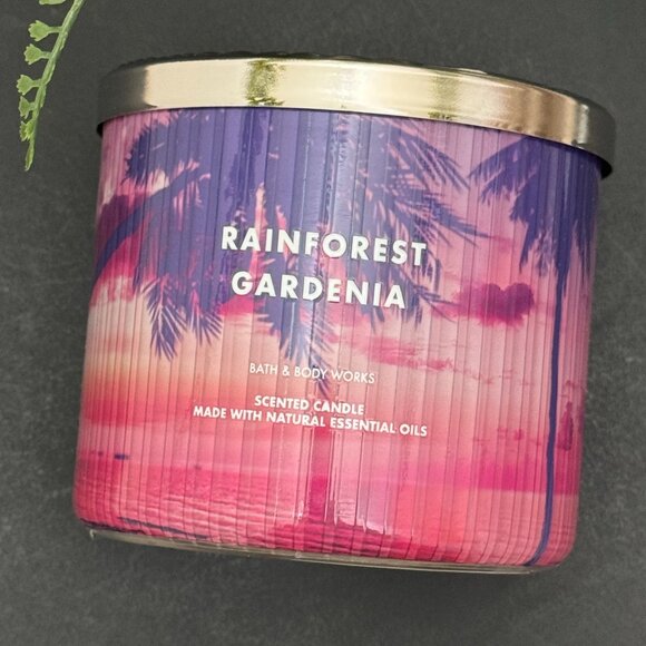 BBW Rainforest Gardenia Bath & Body Works 3 Wick Candle - Picture 5 of 10